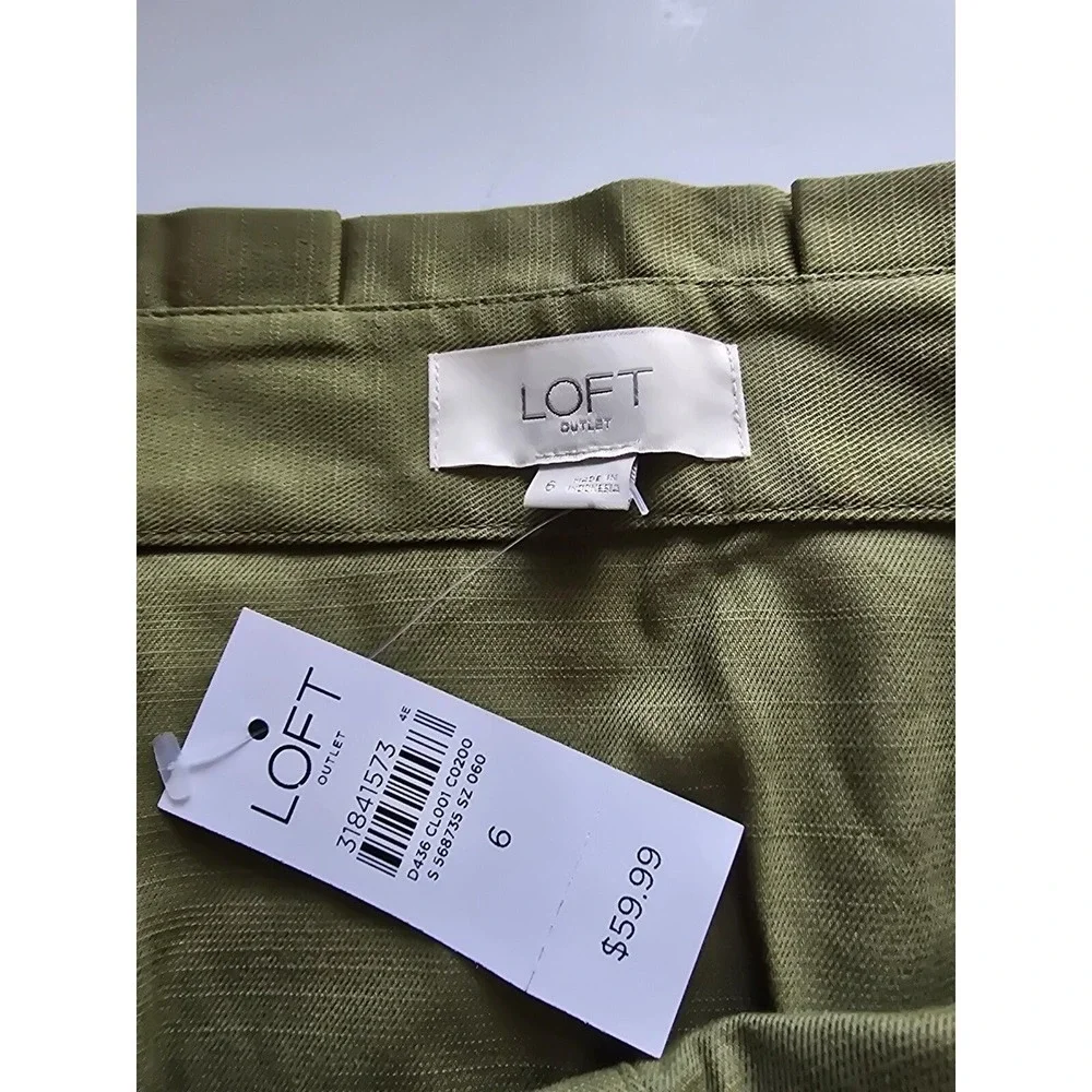 LOFT Outlet Olive Green Button Front‎ Paperbag Mini Skirt with Belt Size 6 NEW